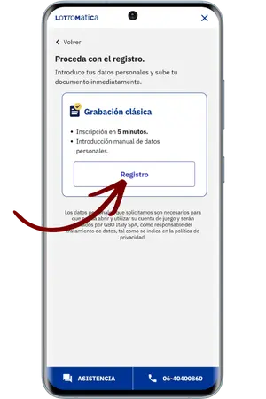 Haz clic en el botón de registro para confirmar tu inscripción en el Lottomatica Casino