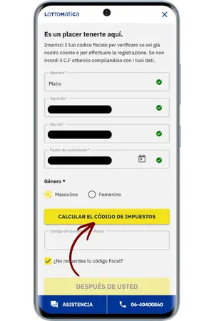 Datos personales requeridos para crear cuenta en Lottomatica Casino