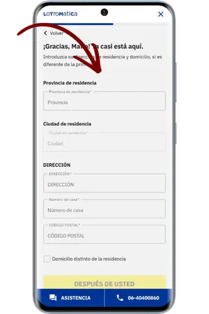 Introducción de dirección de residencia en Lottomatica Casino