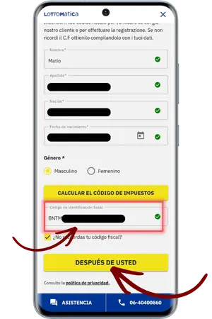 Haz clic en el botón "Generar" para obtener un número de usuario el Lottomatica Casino