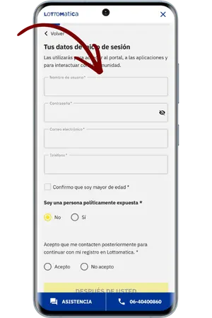 Creación de credenciales de acceso en Lottomatica Casino