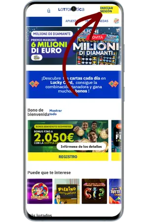 Botón de registro en el sitio oficial de Lottomatica Casino