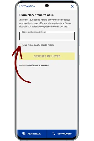 Formulario de identificación para registrarse en Lottomatica Casino